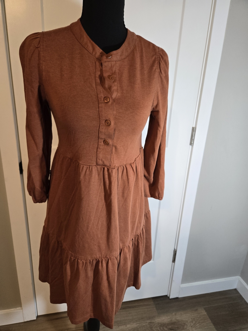 GAP Rust Orange Cotton Blend Tiered Henley Babydoll Dress XS Petite